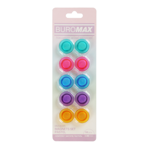 Комплект магнітів ПАСТЕЛЬ, 10 шт *20 мм, BM.0035 BUROMAX